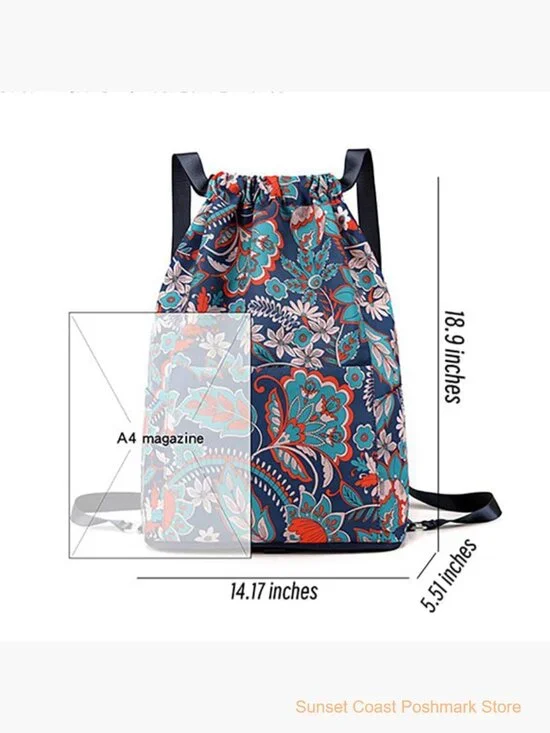 Waterproof Drawstring Backpack with Zipper Pockets Gym Travel Bag - Picture 3 of 7